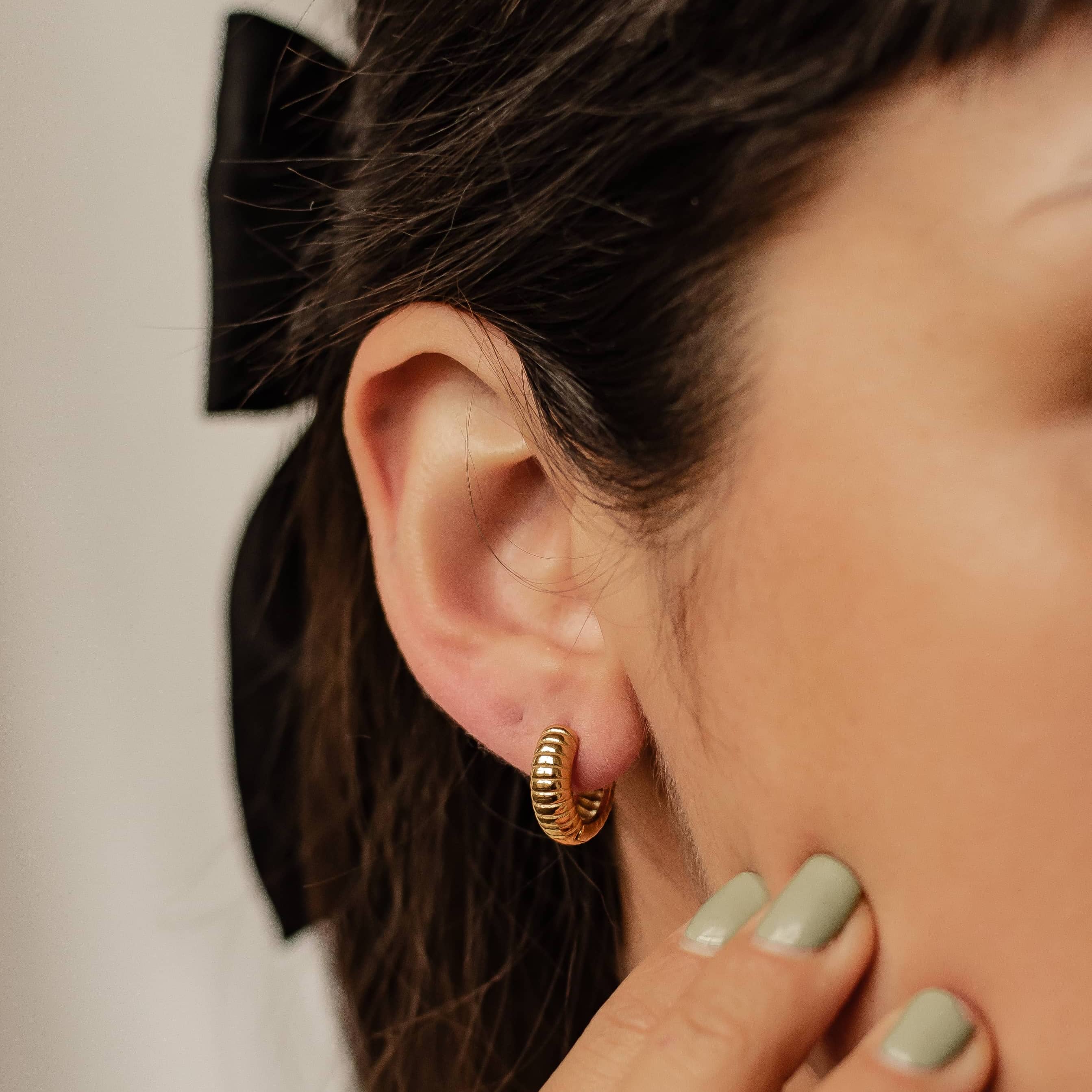 Textured Hoop Earrings Stainless Steel